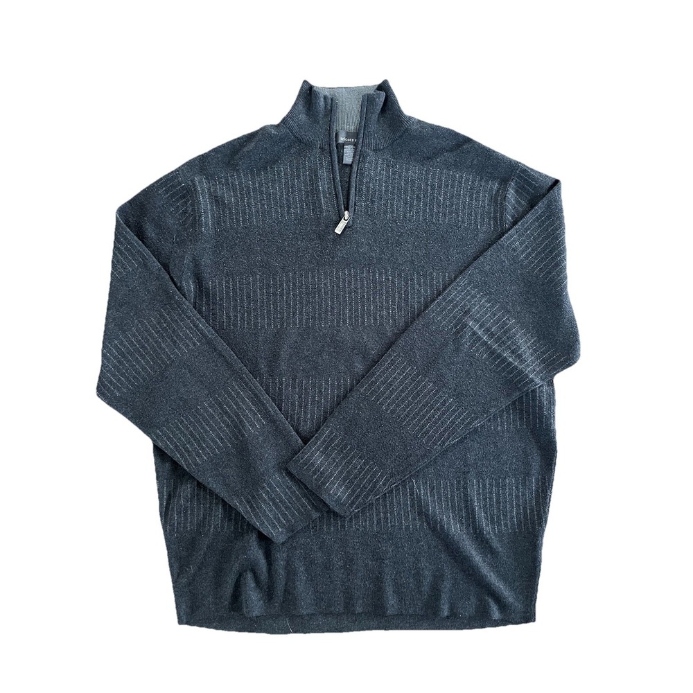 Tricots St Raphael Men's Large Silk Cotton Blend Sweater Gray Stripe 1/4 Zip EUC